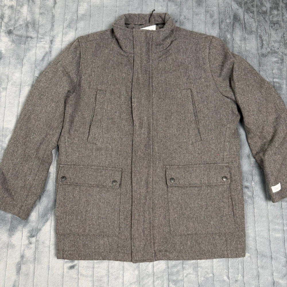 Calvin Klein Mens Grey Wool Blend Herringbone Field Jacket Coat Large L